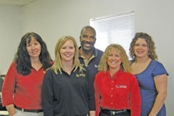 Maurice Dowell with (left to right) account manager Jane Door, account manager/landscape designer Jennifer Kleechulte, Donna Dowell, and production manager Jessica Harmon.