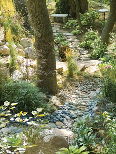 Transforming a debilitated creek bed into a hidden getaway, Estate Gardeners won PLANET's 2006 Environmental Improvement Award of Distinction for this project at the Breuning Residence in Omaha.