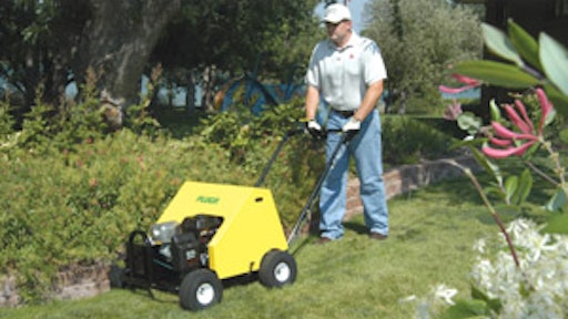 The Plugr PL850 Pro HD Turf Aerator from SourceOne is designed to reduce operator fatigue on uphill grades, loose soils and highly cushioned turf.
