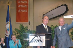 From left: Fred Whyte, president of Stihl Inc.; Meyera Oberndorf, mayor of Virginia Beach; Peter Mueller, executive vice president of operations for Stihl Inc.; Hans Peter Stihl, chairman of the supervisory board of Stihl AG.