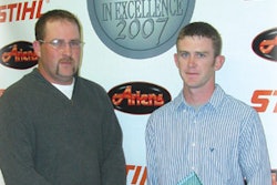 Jeremy Eck (right) and Clint Harlan, his partner in the sod installation company