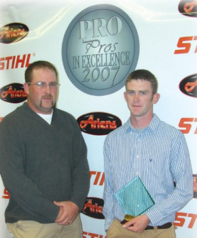 Jeremy Eck (right) and Clint Harlan, his partner in the sod installation company