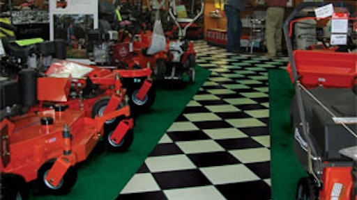Checkerboard walkways direct customers around the showroom.