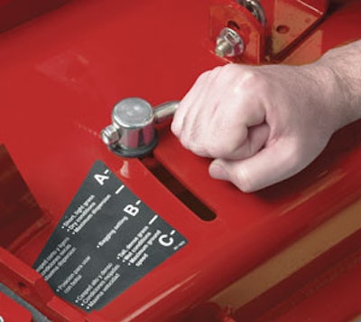 Toro’s Turbo Force Deck features an adjustable baffle. Adjustments are made easy by the cam-style lever on top of the deck; just twist it around and hold it down. Three primary settings are offered: •A – short, light grass; dry conditions; for smaller clippings •B – use when bagging •C – tall, dense grass; wet conditions; lowers engine consumption; increased ground speed in heavy conditions “Contractors often mentally mark where they want to set it,” says Toro’s Edric Funk. “Many use a B+ position, but when the grass is a little wispy they may shift to an A-. The point is that, for different times of year and different mowing conditions, it’s important to have flexibility.”