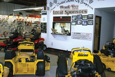 In the sponsor a race program, samples of contractors’ work is hung in the shop, and the dealership passes business handouts on to their customers with a high recommendation. The racecar is often displayed in the showroom.