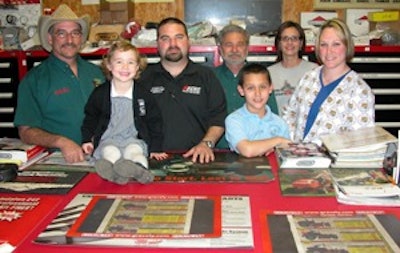 From left: Curt Rome, Alisa (Chad and Amanda’s 3-year-old daughter), Chad Theriot, Lawrence Theriot, Chandler (Chad and Amanda’s 9-year-old son), Christie Griffith, Amanda Theriot.