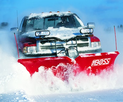 The Boss Snowplow v-plow can be multi-positioned for different-sized jobs, making it a popular choice for contractors who work in both large open spaces and tighter properties.