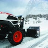 In the case of Bobcat’s front-mounted snowthrowers, the company says a lift kit and PTO kit are required to mount to the tractor. Then, the tractor’s front-end loader, tractor grille guard or front weight kit, if present, need to be removed. However, loader mounts do not need to be removed. The snowthrower and lift kit are then fastened together by two quick-release pins, allowing for attachment/removal in minutes.