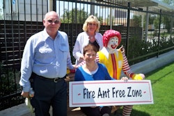Victor Markle of Markle Pest Management & Tree Service; Corinne Karp, COO of the Ronald McDonald House of Dallas; and Judy Wanner of FMC Professional Solutions join forces to fight fire ants at the Ronald McDonald House of Dallas.