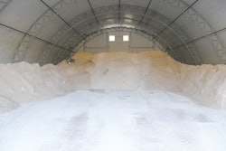 A fabric structure provides a better solution because the salt pile remains completely out of the elements. Due to the height of the structures, equipment can enter and maneuver completely under cover.