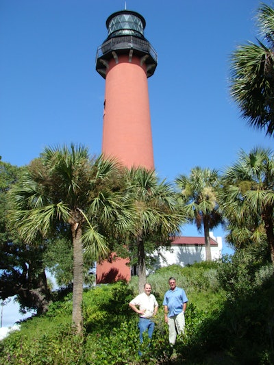 Bruce Dawson (left) of the Bureau of Land Management and Ron Vekeman, project manager from Rood Landscape, at the Jupiter Lighthouse site.
