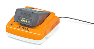 Stihl claims an approximate 35-minute charge time for its AP 160 using its higher-end AL 300 rapid charger.