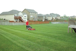 Here's another 'hidden inefficiency' in a landscape company: using the wrong mower for the application at hand. Wouldn't a faster, more comfortable zero-turn rider with a larger deck be better-suited here?