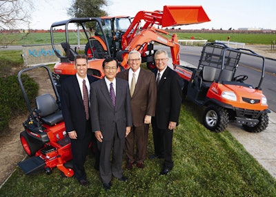 From left to right: Todd Stucke, newly hired as Vice President, Agriculture & Turf Division; Ken Kitao, Kubota Tractor Corporation President; Greg Embury, newly promoted to Senior Vice President, Marketing & Dealer Development; Ted Pederson, recently promoted to Vice President, Construction Equipment and the Northern Division.