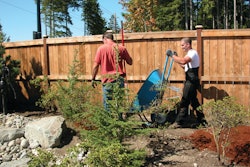 A residential landscape installation crew
