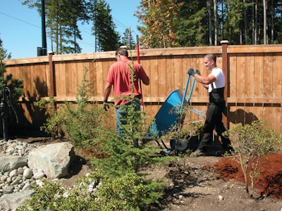 A residential landscape installation crew