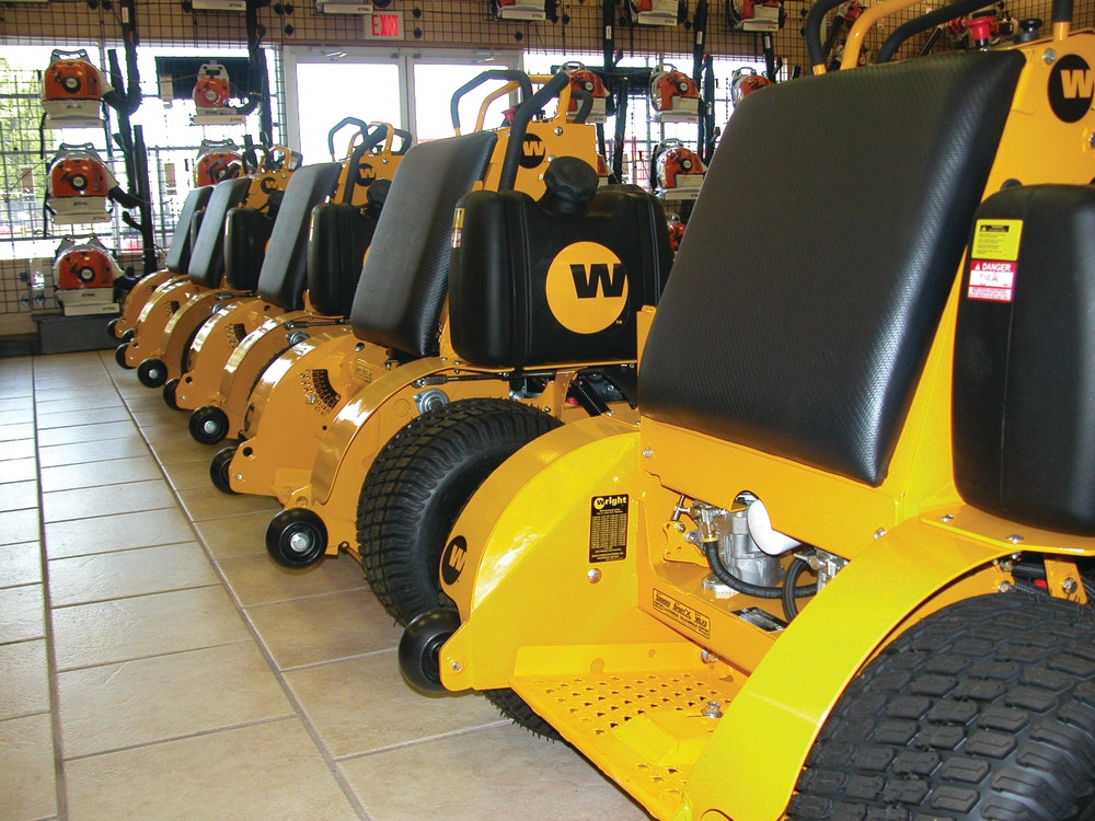 Yellow stand hot sale on mower