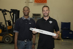 Paul Walker was presented with a guide bar made at Stihl Inc. and signed by the employees of the guide bar facility.