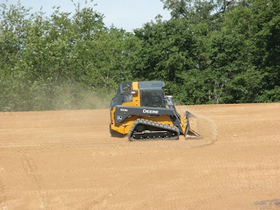 John Deere says its E-Series of compact track loaders have good slope-handling capabilities.