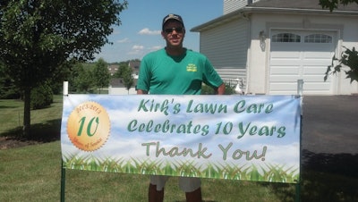 Kirk Brown and Kirk's Lawn Care have been in business for 10 years.