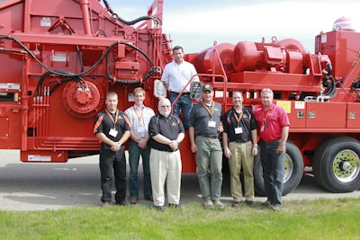 Pictured in the photo are (left to right): Charlie Stahl, Morbark territory specialist; Jesse Garber, Columbus Equipment Company environmental sales; Jim Shoemaker Jr., Morbark president; Tim Smith, Columbus Equipment Company environmental division sales manager; Bob Stewart, Columbus Equipment Company environmental sales; John Foote, Morbark VP of sales and marketing; Don Duperow, Columbus Equipment Company environmental sales.