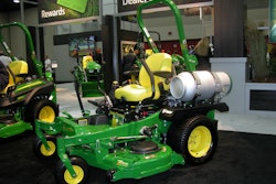 John Deere featured a propane-powered ZTrak riding mower in its GIE+EXPO 2013 indoor booth.