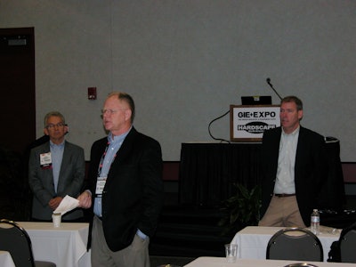 From left: Charlie McGrath, Interlocking Concrete Pavement Institute; Kris Kiser, OPEI; Glenn Jacobsen, PLANET.