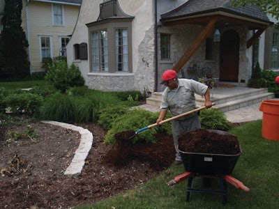 Mulching is considered a 'landscaping' task by most insurance carriers.