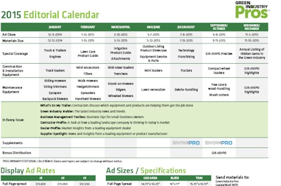 T 2015 Calendar Rates Specs Green Industry Pros