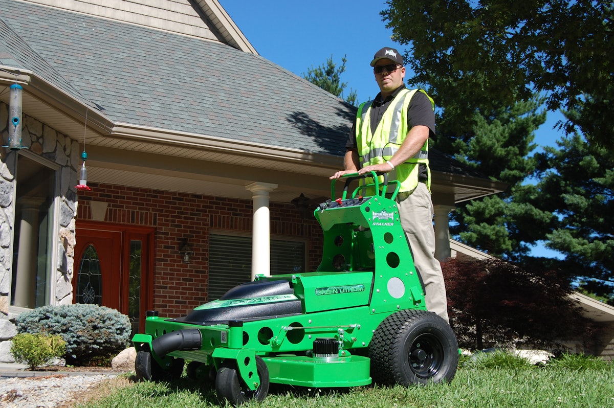 Mean green stand shop on mower