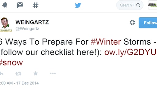 Weingartz, a five-location dealership in Michigan, makes good use of social media like Twitter to converse with customers, promote dealership specials, and offer timely lawn care and snow-related tips.