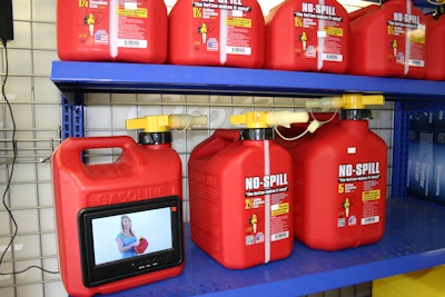 Bassani Power Equipment in Hamburg, NJ, features a unique “no-spill” gas-can. They run a constant video loop which demonstrates how the gas can works and serves as the dealership’s third salesperson, so to speak.