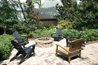 Backyard patio and fire pit, installed by Chattanooga, TN, landscaping company Phillips|Creasey.