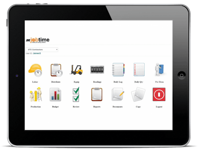 mJobTime Web App Main Menu - iPad