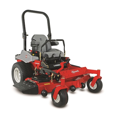 The 72-inch cutting deck option for 2016 Lazer Z E-Series is available in choice of side- or rear-discharge models.