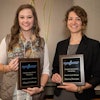 Oklahoma State University bachelor's level student Abigail Arthaud (left) and University of Minnesota master’s level student Sharon Perrone (right) after being presented with Syngenta Agricultural Scholarship national winner plaques.