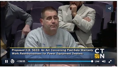 Tony Gargano of Gano's Power Equipment testifies before the January 31, 2017 Connecticut General Assembly.