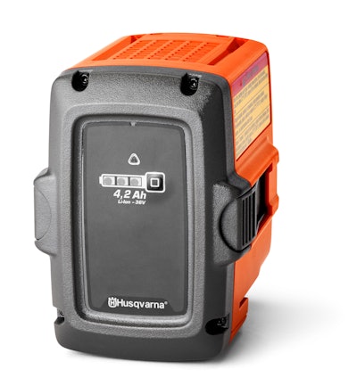 Ah x V = Wh, the vital spec that tells you how much power the battery can discharge and for how long. Pictured is Husqvarna's BLi20 battery.
