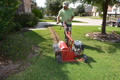Operators walk behind the Kwik-Trench while pushing forward. This is safer and easier than larger trenchers that operate by pulling the unit backward.