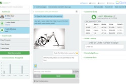 Pictured is an example of what a customer service agent sees when using Quiq. The left-hand column is the message queue, prioritized by how quickly a given customer is responding back. In the middle is the conversation in progress. The right-hand column shows integration with third-party customer relationship management software.
