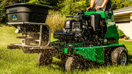 Aerate and overseed with the RYAN Lawnaire ZTS stand on aerator
