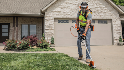 This edger is one of several STIHL battery products that has an external connection allowing operators to shift the battery weight from the unit to their back or hip.