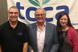 TOCA Executive Director Den Gardner (left) and Project EverGreen Executive Director Cindy Code (right) present Norman Goldenberg with the 2019 Environmental Communicator Award.