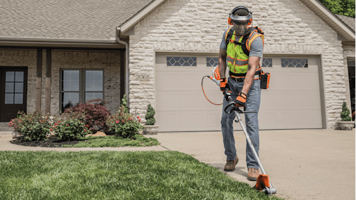 This edger is one of several STIHL battery products that has an external connection allowing operators to shift the battery weight from the unit to their back or hip.