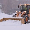 Leighton A. White, Inc., of Milford, N.H., uses a Hyundai HL940 wheel loader to plow the parking lots at Concord Hospital during a heavy snowstorm.