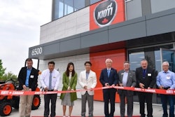 KIOTI officials gathered for the ribbon-cutting ceremony at the new distribution center in Canada. From left they are: Martin Pare, Les Distributions Payeur, Inc. KIOTI dealer; Peter Dong-Kyun Kim, president and CEO of Daedong-USA, Inc. KIOTI Tractor Division; Hee Eun Kim, wife of Jun Sik Kim; Jun Sik Kim, chairman, Daedong Industrial Co., Ltd.; Tae-in Chung, Consul General to South Korea; David Wojcik, Mississauga Board of Trade, president & CEO; George Carlson, City of Mississauga-Ward 11 representative; Yvon Gagnon, Equipment’s G. Gagnon, Inc., KIOTI dealer.