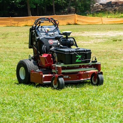 The current prototypes have been installed on two stand-on mowers, a 48-inch Exmark and an electric Greenworks Commercial unit.