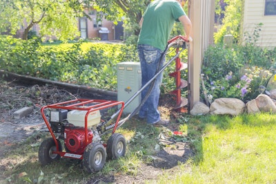 Mechanical drills dig nearly twice as fast as a typical hydraulic rig, and are less invasive and disruptive than a skid steer.
