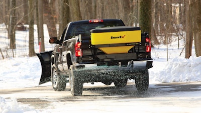 For a new contractor simply spreading salt in a residential capacity on a driveway or sidewalk application, a smaller tailgate spreader such as this SnowEx model would likely be sufficient.