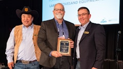 Peter Dong-Kyun Kim, president and CEO of Daedong-USA, Inc. KIOTI Tractor Division; Mike Schramke, owner of Larry Stovesand Equipment; and Tim Phillips KIOTI Tractor National Sales Manager.